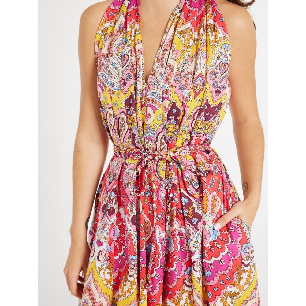 🆕 Mille Marilyn Paisley Halter Neck Full Skirt Midi Dress Cotton Large - Picture 4 of 12